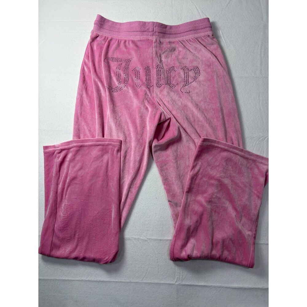 Juicy Couture Rhinestone Spellout Pink Velour Track Pants Sleepwear Women Small